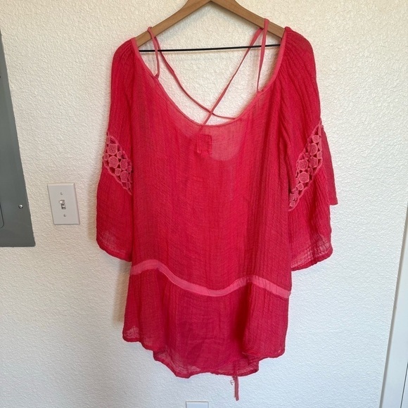 Sunday St. Tropez Blouse Women's M/L Linen Pullover Tunic Top Gauze Pink - Picture 7 of 9